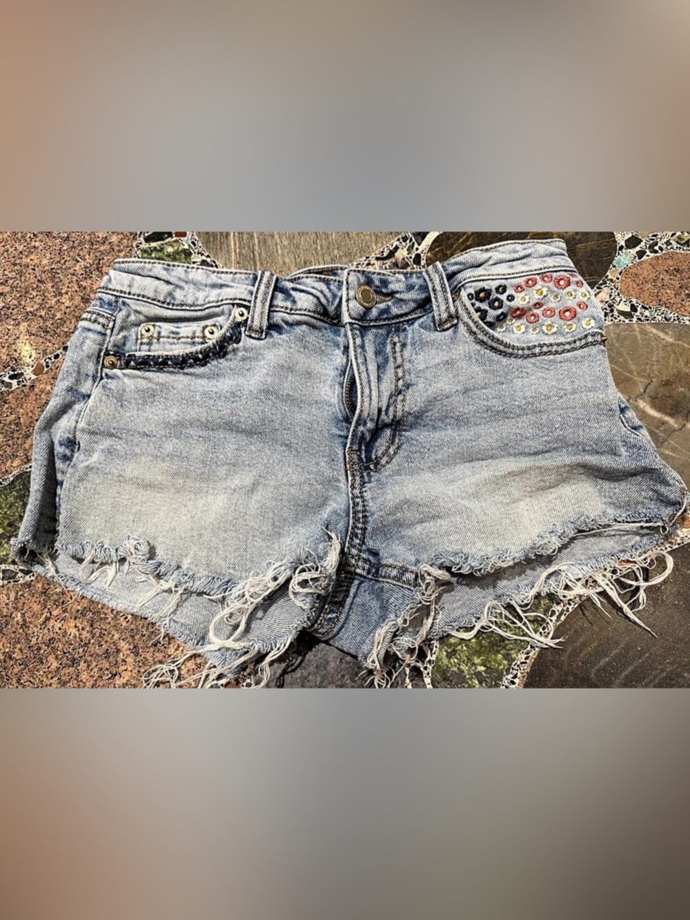 Distressed Denim Jean Shorts in Blue